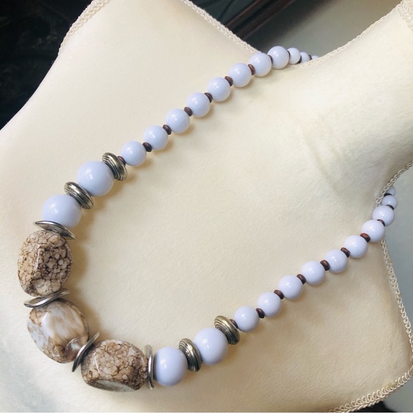 Hand Crafted Jewelry - Handcrafted repurpose mixed material chunky bead necklace